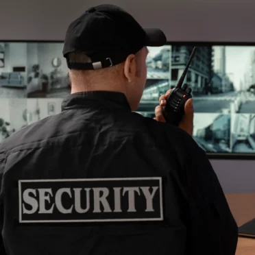 portrait-male-security-guard-with-radio-station-camera-screens
